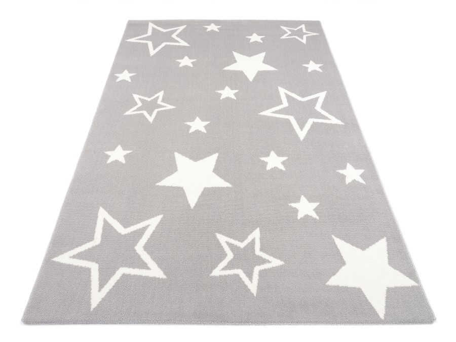 Extra jemný detský koberec s hviezdičkami Kiddy Star 640 šedá